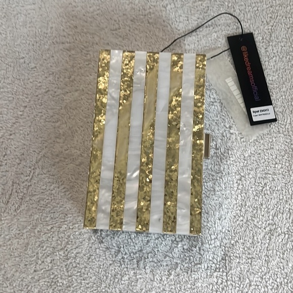 Gold and White Striped Evening Clutch - Picture 4 of 8